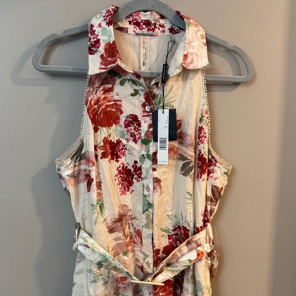 NWT Elie Tahari Floral Sleeveless Linen Button-Up Dress - Picture 2 of 10